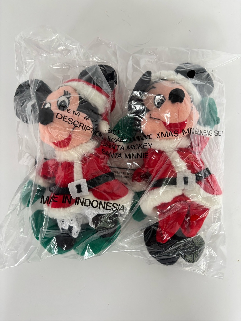 Vintage Disney Christmas Santa Mickey & Minnie Mouse Bean Bag Plush Set Sealed